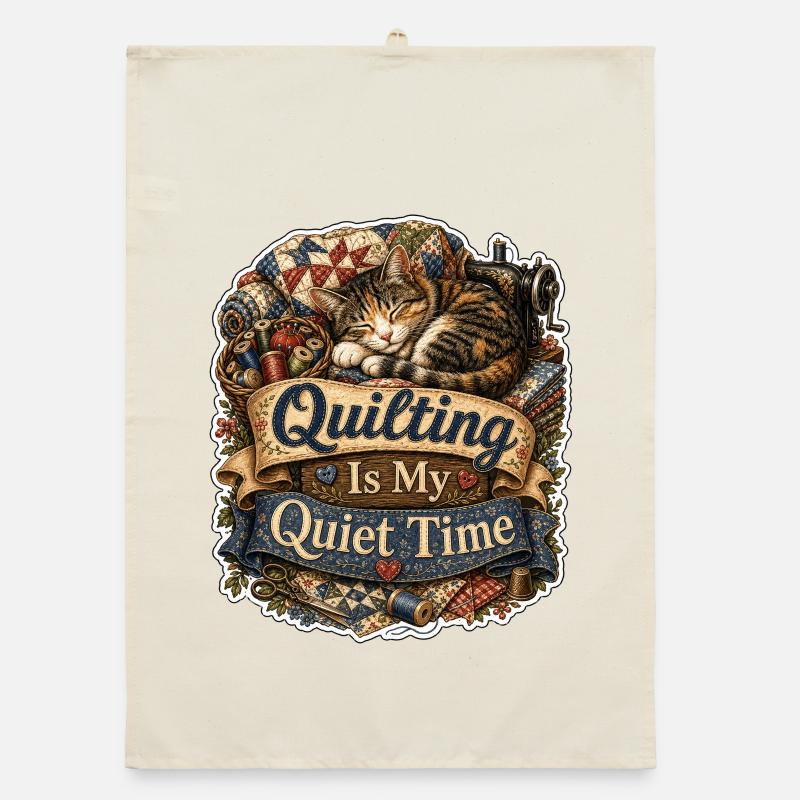 Quilting Is My Quiet Time Cat Organic dish towel
