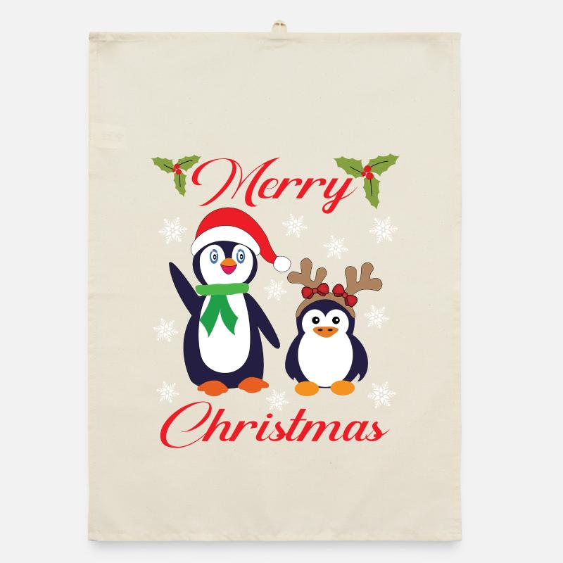 JOYEUX NOËL AVEC LES PINGOUINS DE NOËL Torchon bio