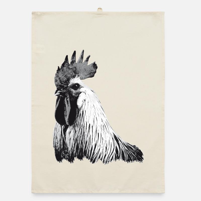 Expressive rooster in black and white Organic dish towel