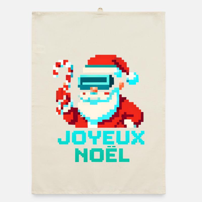 Santa Pixel VR Joyeux Noël Torchon bio