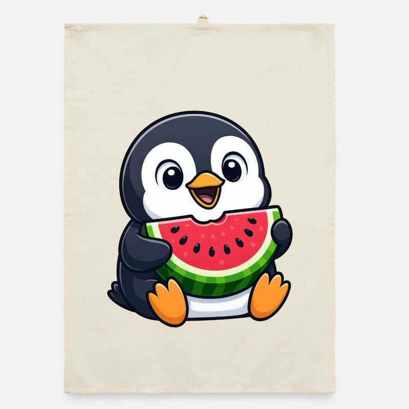 Funny Penguin with Melon Summer Fruit Cartoon Organic dish towel