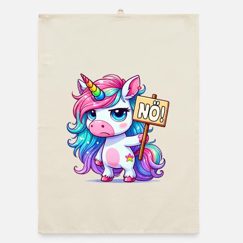 Regenbogen-Einhorn mit Nein-Schild - Organic Geschirrtuch - Natur