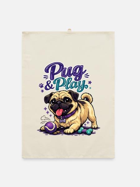 Mops & Spielzeugzeit - Organic Geschirrtuch - Natur - Vorne
