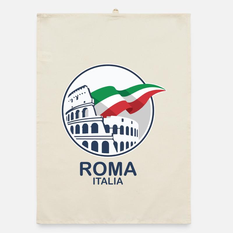 Colisée de Rome et souvenirs avec le logo du drapeau italien - Torchon bio - nature