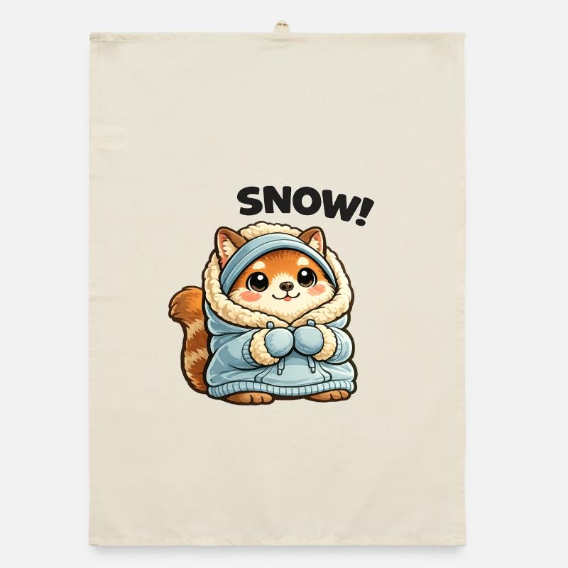 Fox in winter sweater Organic dish towel