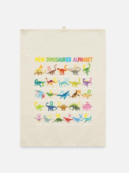 Dinosaurier Alphabet ABC Kinder Lernen Dino Motiv - Organic Geschirrtuch - Natur - Vorne