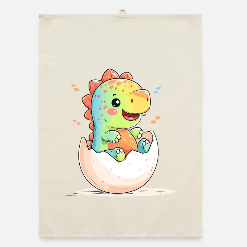 Cheerful dino chick from the egg Organic dish towel