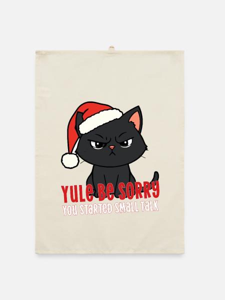 Weihnachtskatze Weihnachtsmannhut Introvertierter Humor Smalltalk - Organic Geschirrtuch - Natur - Vorne