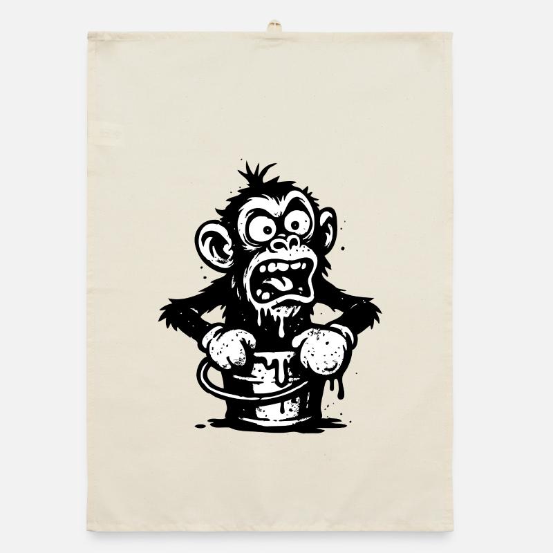 Singe dans un seau | Singe choqué avec un motif dégoulinant Torchon bio