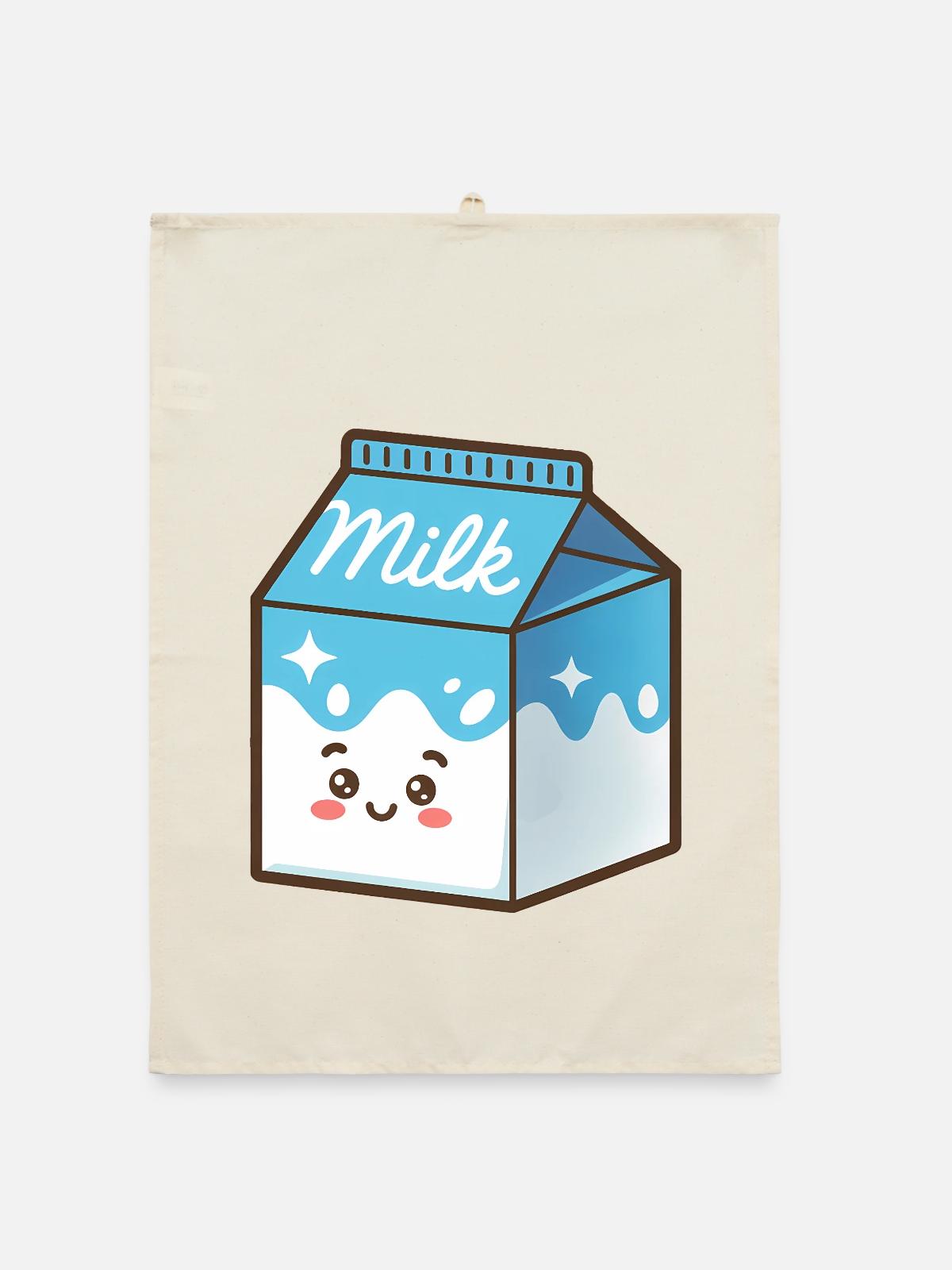 Kawaii Milch Karton - Organic Geschirrtuch - Natur - Vorne