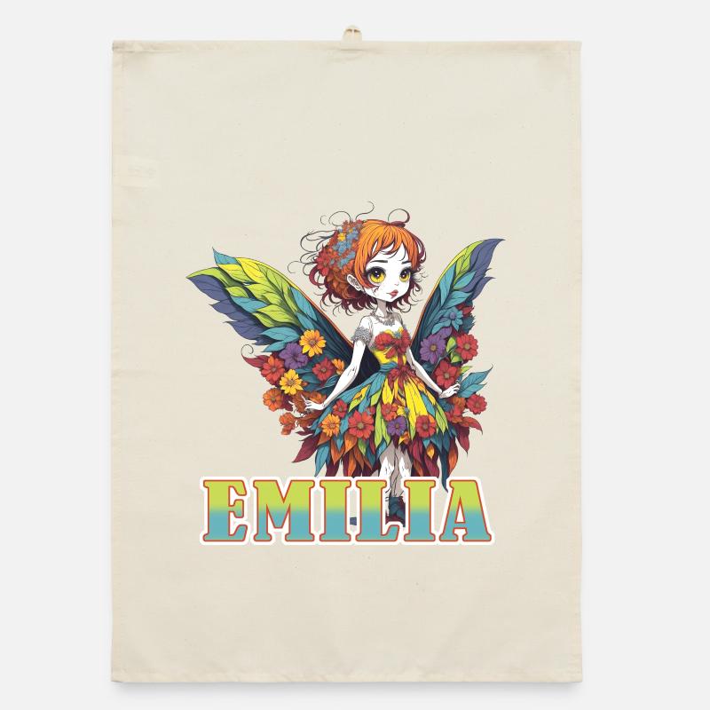 Emilia - Mädchenname - Fee  - Organic Geschirrtuch - Natur