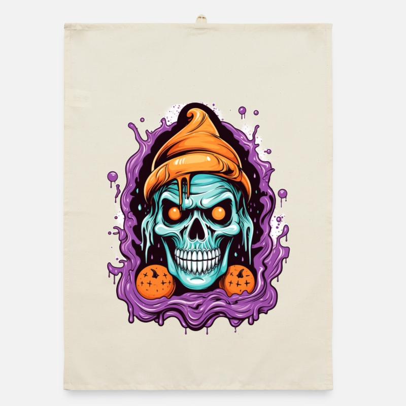 Crâne graffiti avec des éléments d’Halloween Torchon bio