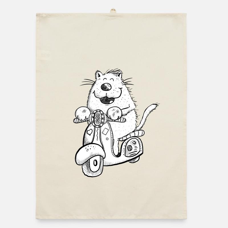 Lustige Katze Auf Roller Comicfigur Fun Geschenk Organic Geschirrtuch