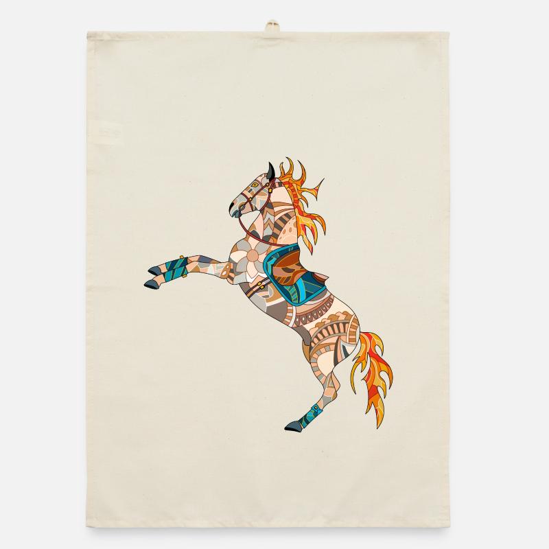 whimsical colorful horse Organic dish towel