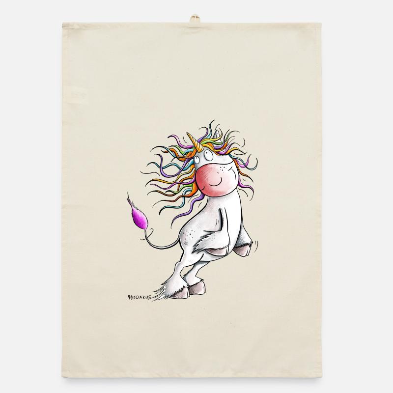 Drolliges Regenbogen Einhorn I Comic Fantasy - Organic Geschirrtuch - Natur