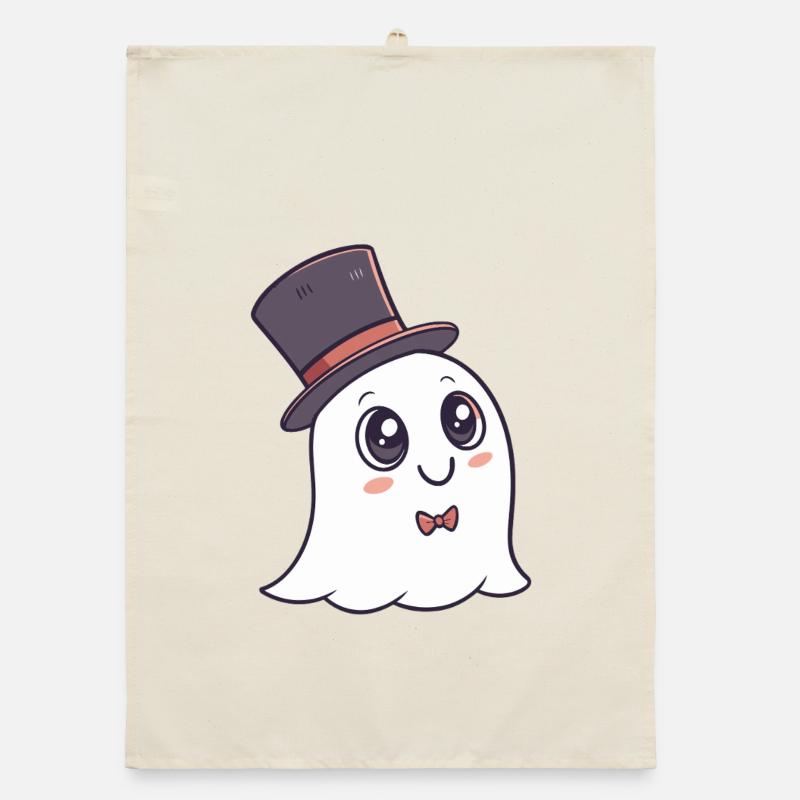 Chic Ghost Hat and Bow Organic dish towel