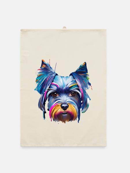 Buntes Pop-Art-Porträt des Zwergschnauzerhundes - Organic Geschirrtuch - Natur - Vorne