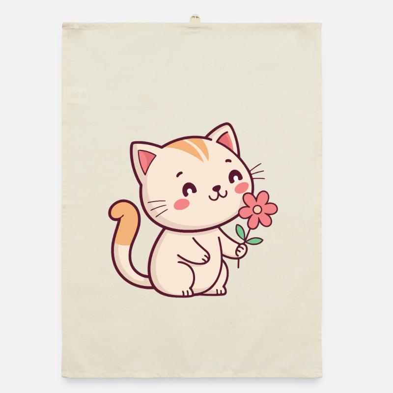Chaton et fleur Torchon bio