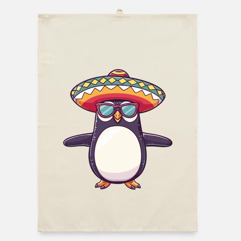 Penguin Comic Funny Sombrero Organic dish towel