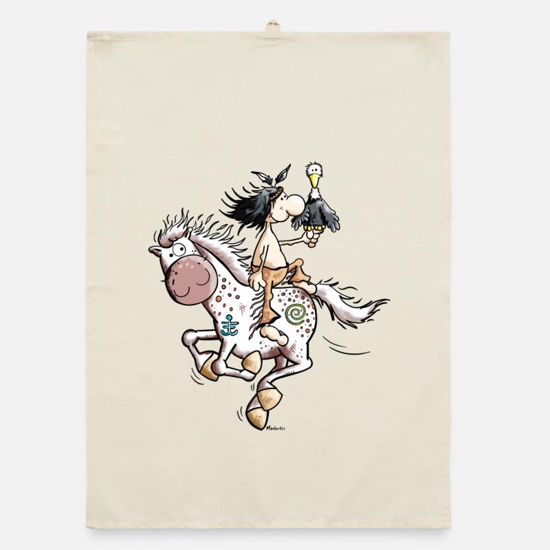 Indianer mit Pferd - Organic Geschirrtuch - Natur