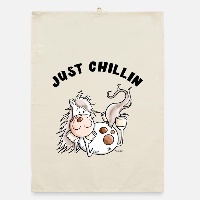 Chillendes Pferd - Comic - Pferde - Geschenk - Organic Geschirrtuch - Natur