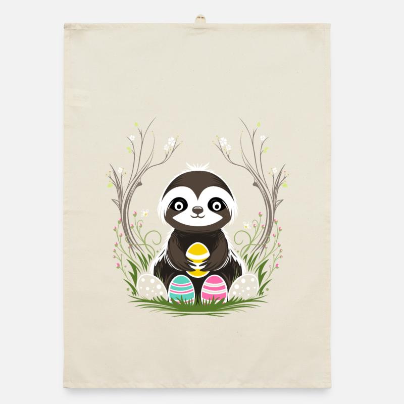 Easter Sloth with Easter Eggs in Spring Organic dish towel