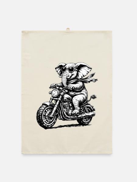 Elephant on motorcycle with style - Organic dish towel - nature - Front