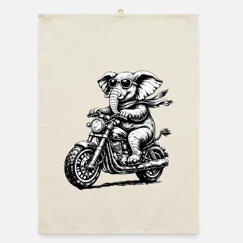 Elephant on motorcycle with style Organic dish towel