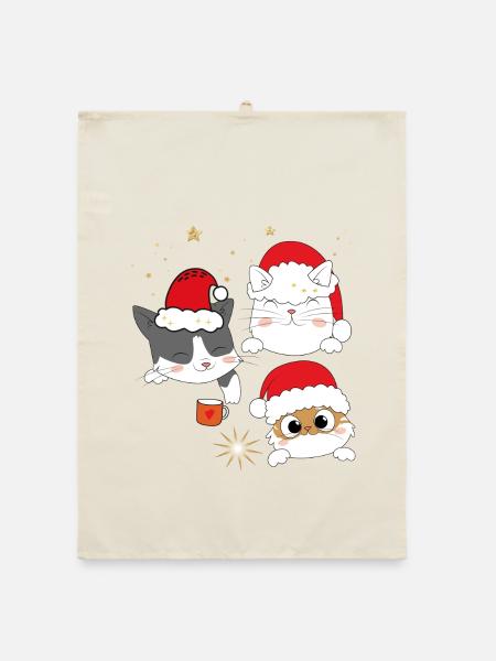 Katzen im Weihnachtsglanz - Organic Geschirrtuch - Natur