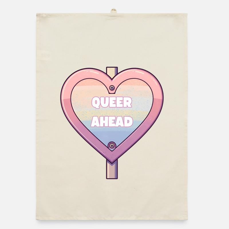 Queer Ahead – Regenbogen Herz Design Organic Geschirrtuch