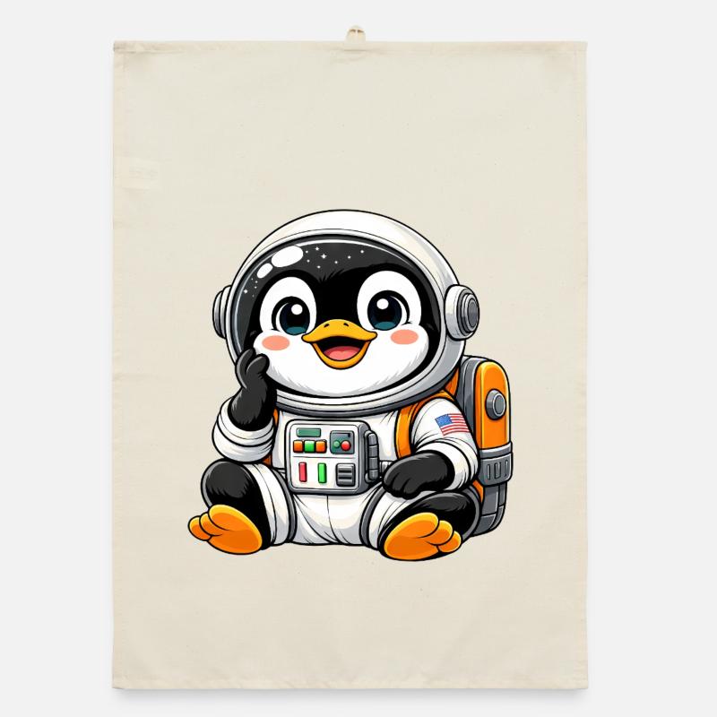 Cute Penguin Astronaut Space Explorer Cartoon Organic dish towel