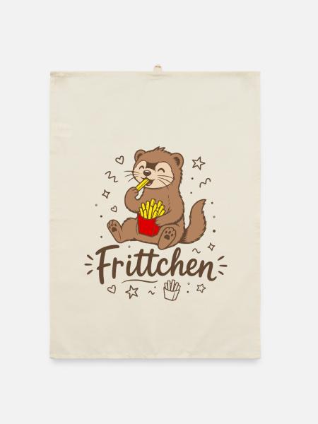 Frettchen mit Fritten - Frittchen - Pommes Frites - Organic Geschirrtuch - Natur