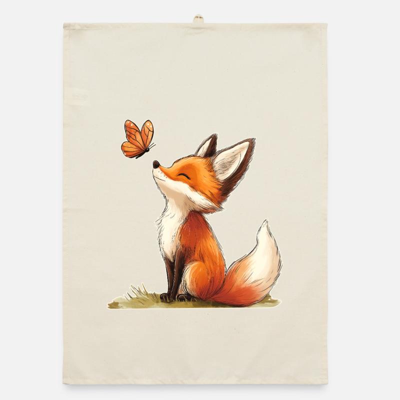 Fuchs mit Schmetterling Organic Geschirrtuch