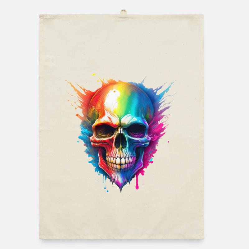Regenbogen-Schädel Farbexplosion - Organic Geschirrtuch - Natur