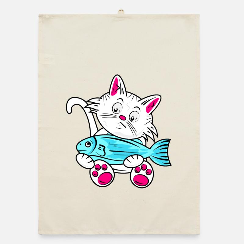 Small Cat and Blue Fish Organic dish towel
