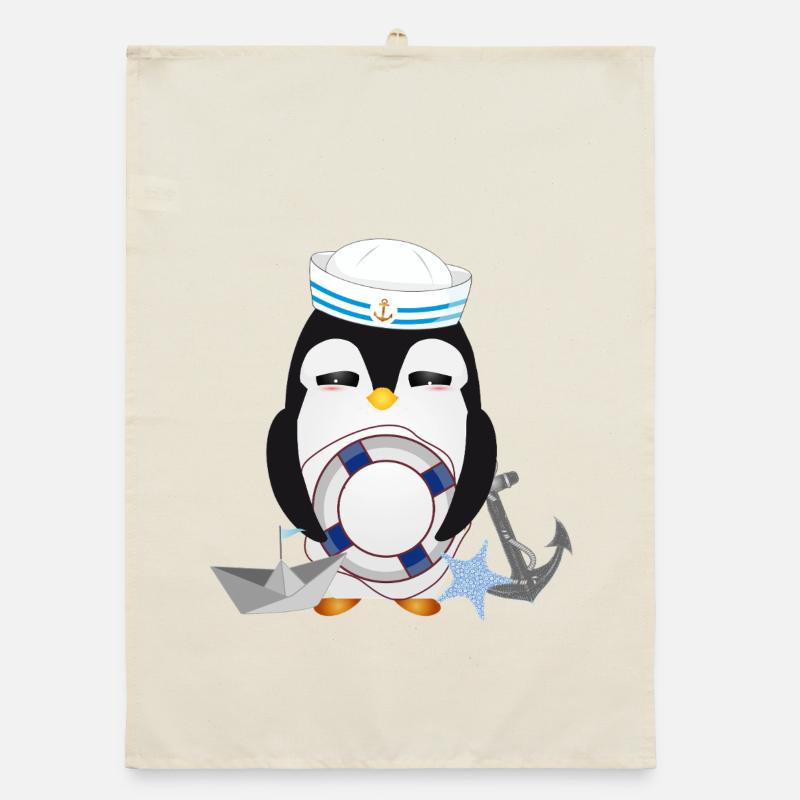 Pingouin mignon comme un marin dans un look marine - Torchon bio - nature