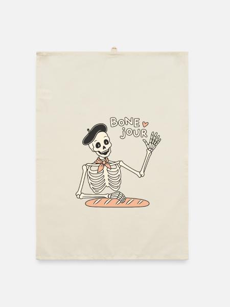 Bone Jour – Skelettgruß - Organic Geschirrtuch - Natur - Vorne