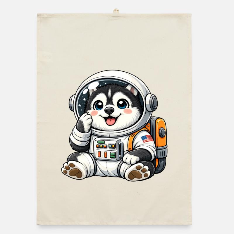 Un chien mignon Husky astronaute dans le dessin animé spatial Ent Torchon bio