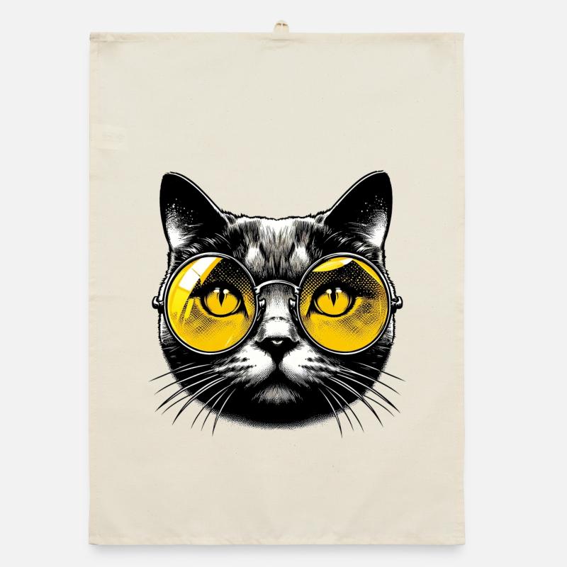 Le Chat avec des lunettes Torchon bio