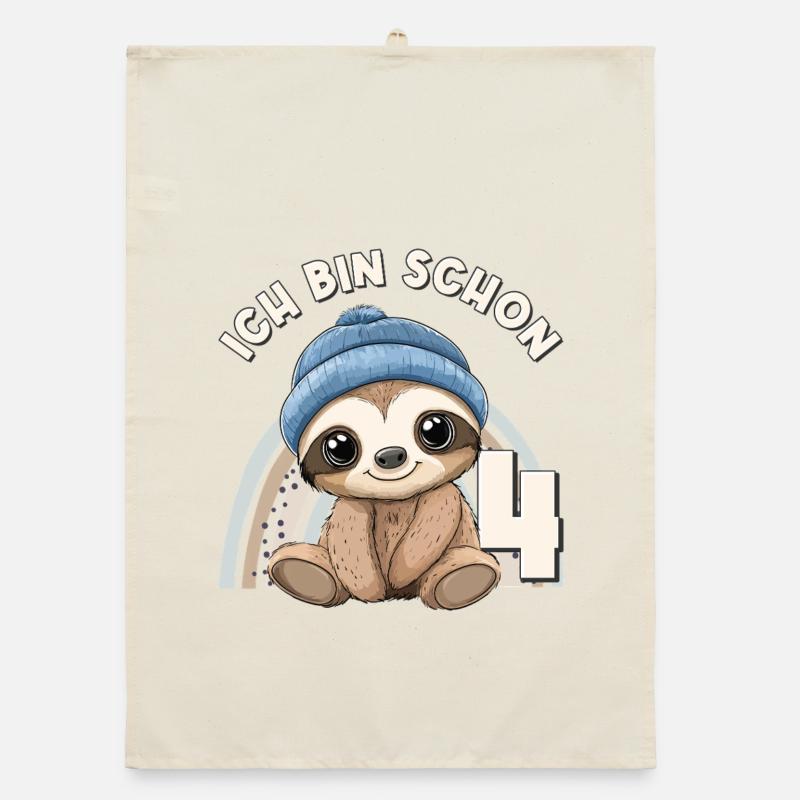 4th Birthday Sloth Rainbow Cute Cute Organic dish towel