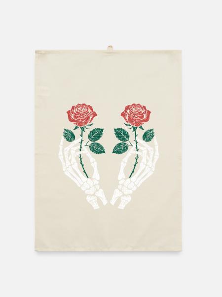 Pink Skeleton Roses - Organic dish towel - nature - Front