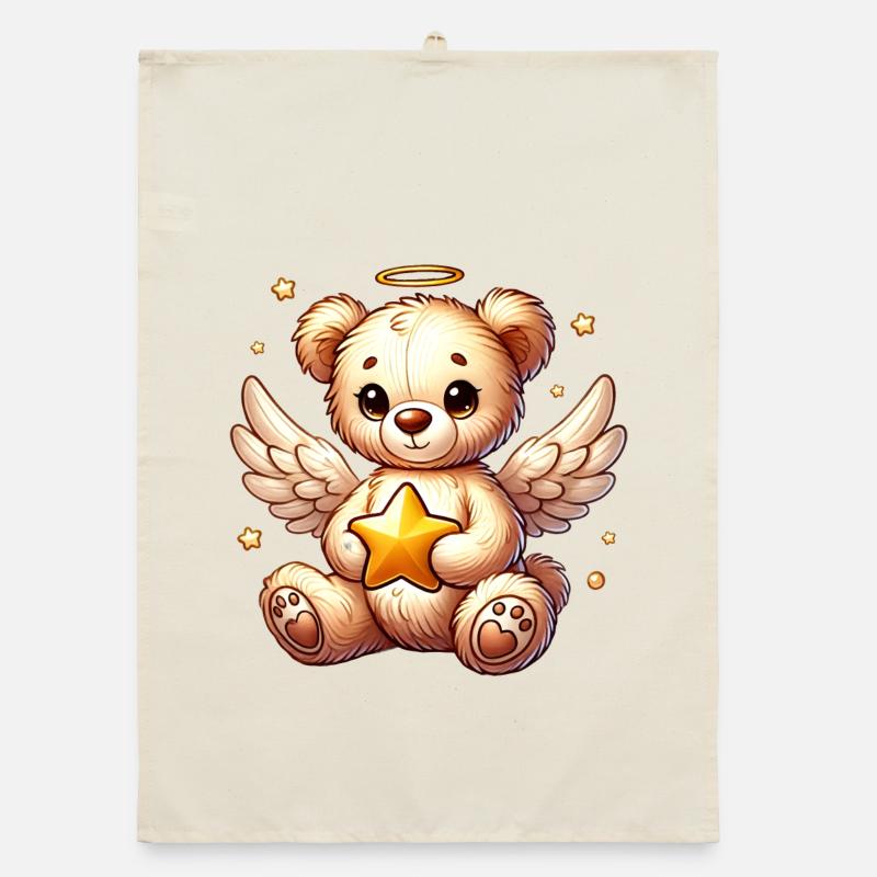 Teddybär Engel-süßer Begleiter der Weihnachtszeit - Organic Geschirrtuch - Natur