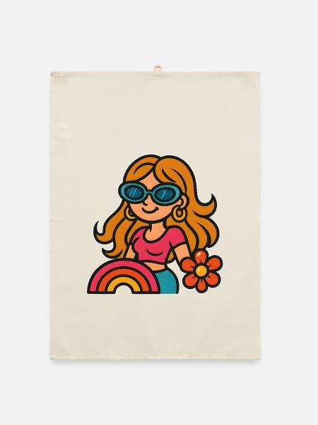 Retro Summer Girl - Flower Power Look - Organic dish towel - nature - Front