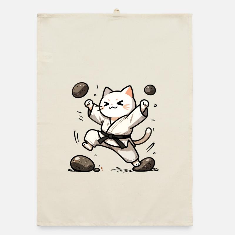 Karate Cat in White Gi Organic dish towel