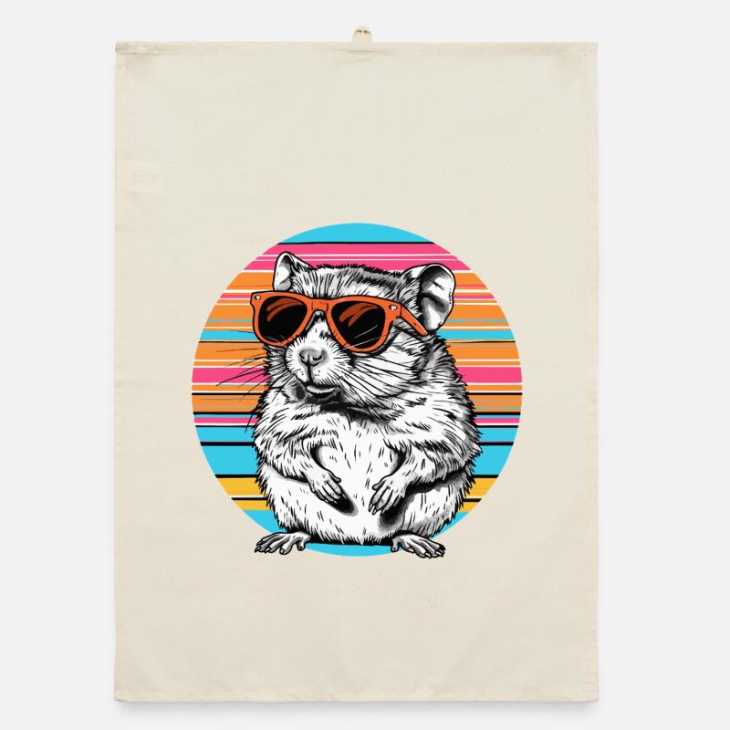 Lunettes de soleil hamster dans un arc-en-ciel rétro Torchon bio
