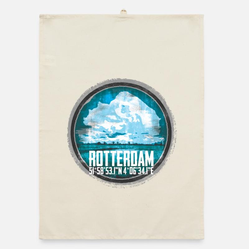 Rotterdam Skyline and Coordinates Design Organic dish towel