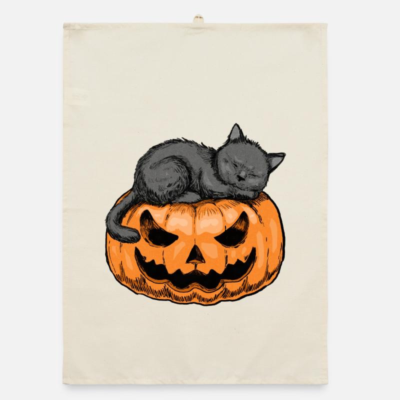 Schläfrige Katze Halloween-Design Organic Geschirrtuch