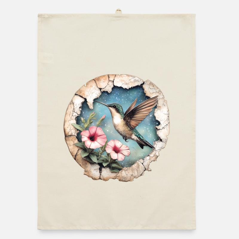 Hummingbird with flowers Organic dish towel