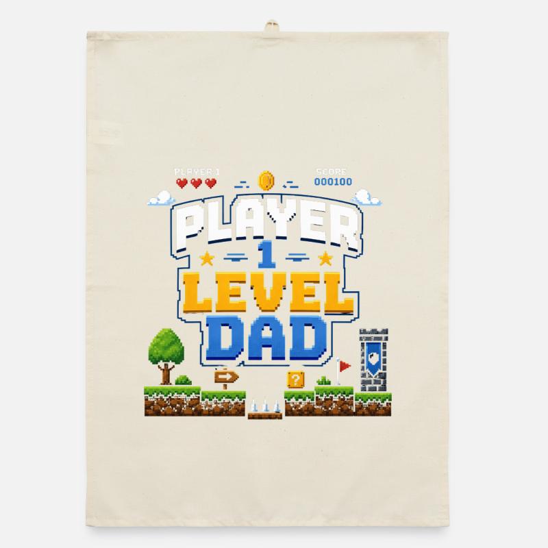 Pixellevel Vater: Retro Spielwelt Organic Geschirrtuch