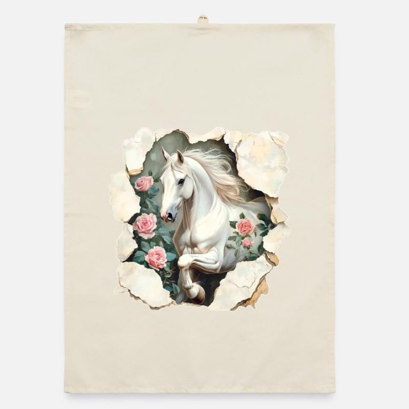 Pferd mit Rosen Organic Geschirrtuch